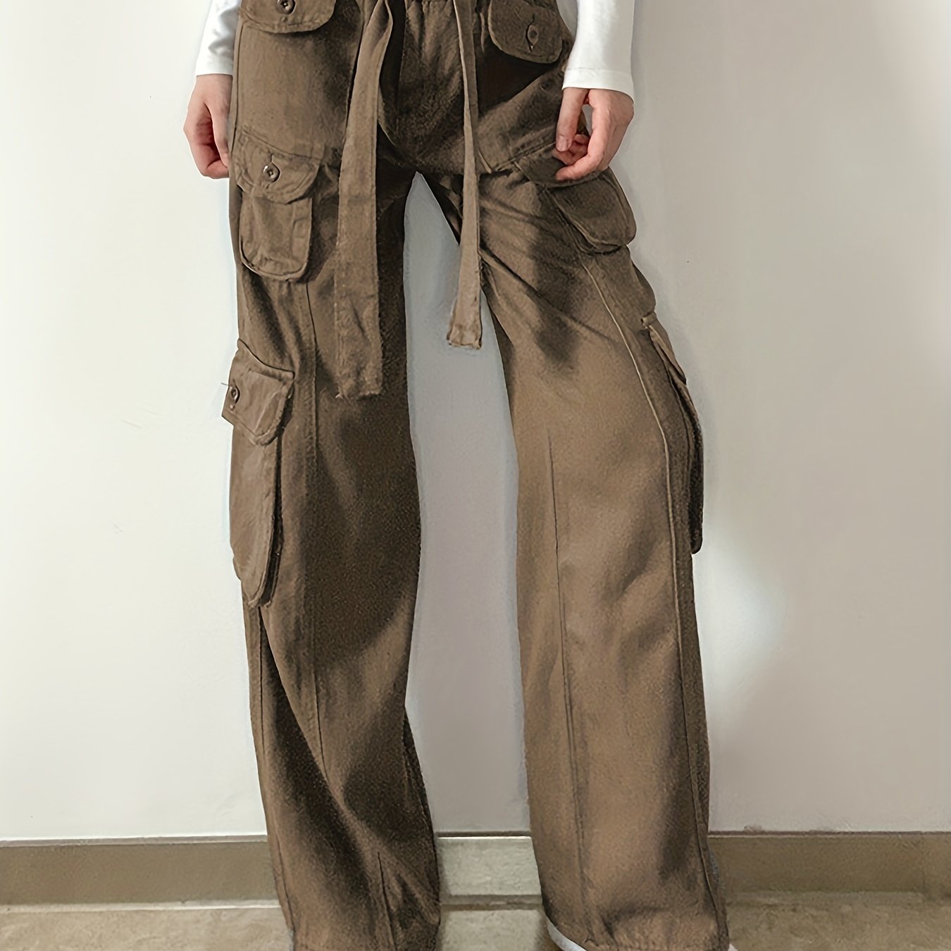 Grey Cargo Pants High Rise Wide Leg Loose Fit