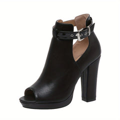 Women's Peep Toe High Heel Ankle Boots with Buckle Strap