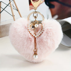 Peach Heart Fur Ball Keychain Pearl Keychain Car Accessories Plush Ornament