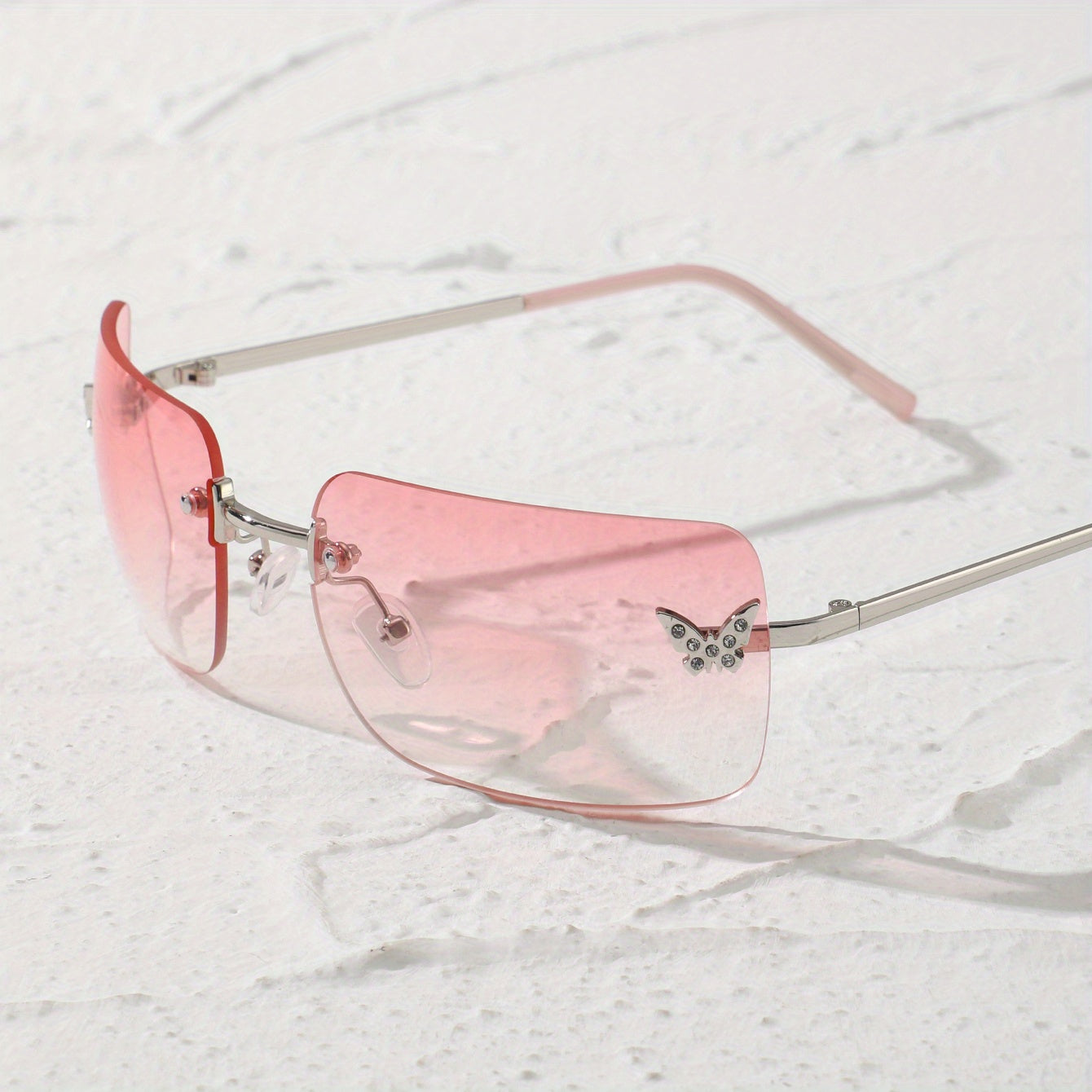 Rhinestone Butterfly Kpop Rimless Sunglasses UV400