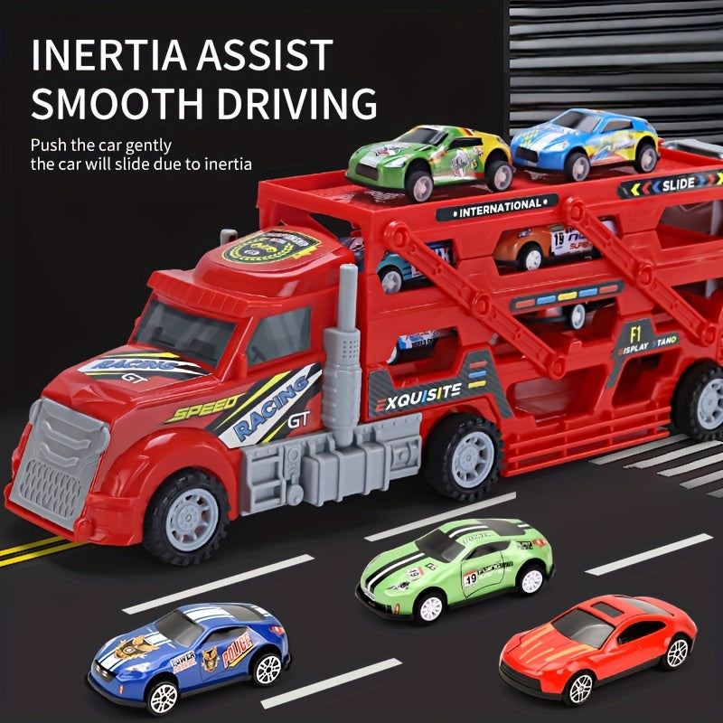 Deformation Track Toy Car With 4 Alloy Small Cars Inertia Ejection Storage