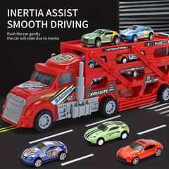 Deformation Track Toy Car With 4 Alloy Small Cars Inertia Ejection Storage
