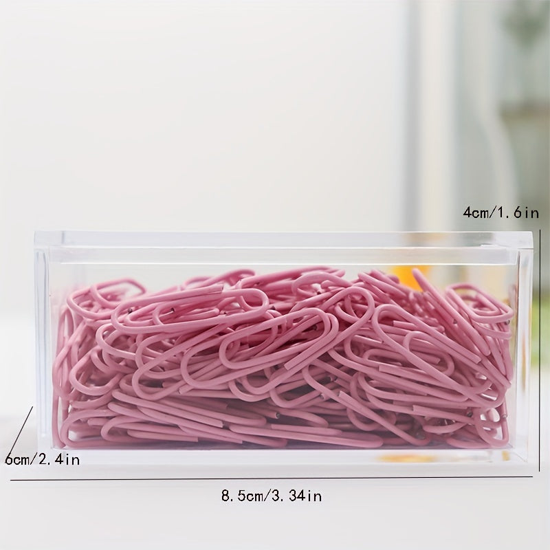180 Pink Acrylic Paper Clips in Storage Box Girly Powder Pins Metal Clips