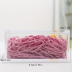 180 Pink Acrylic Paper Clips in Storage Box Girly Powder Pins Metal Clips