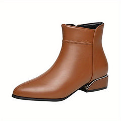 Women's Chunky Heel Short Boots Pointed Toe Side Zip Solid Booties