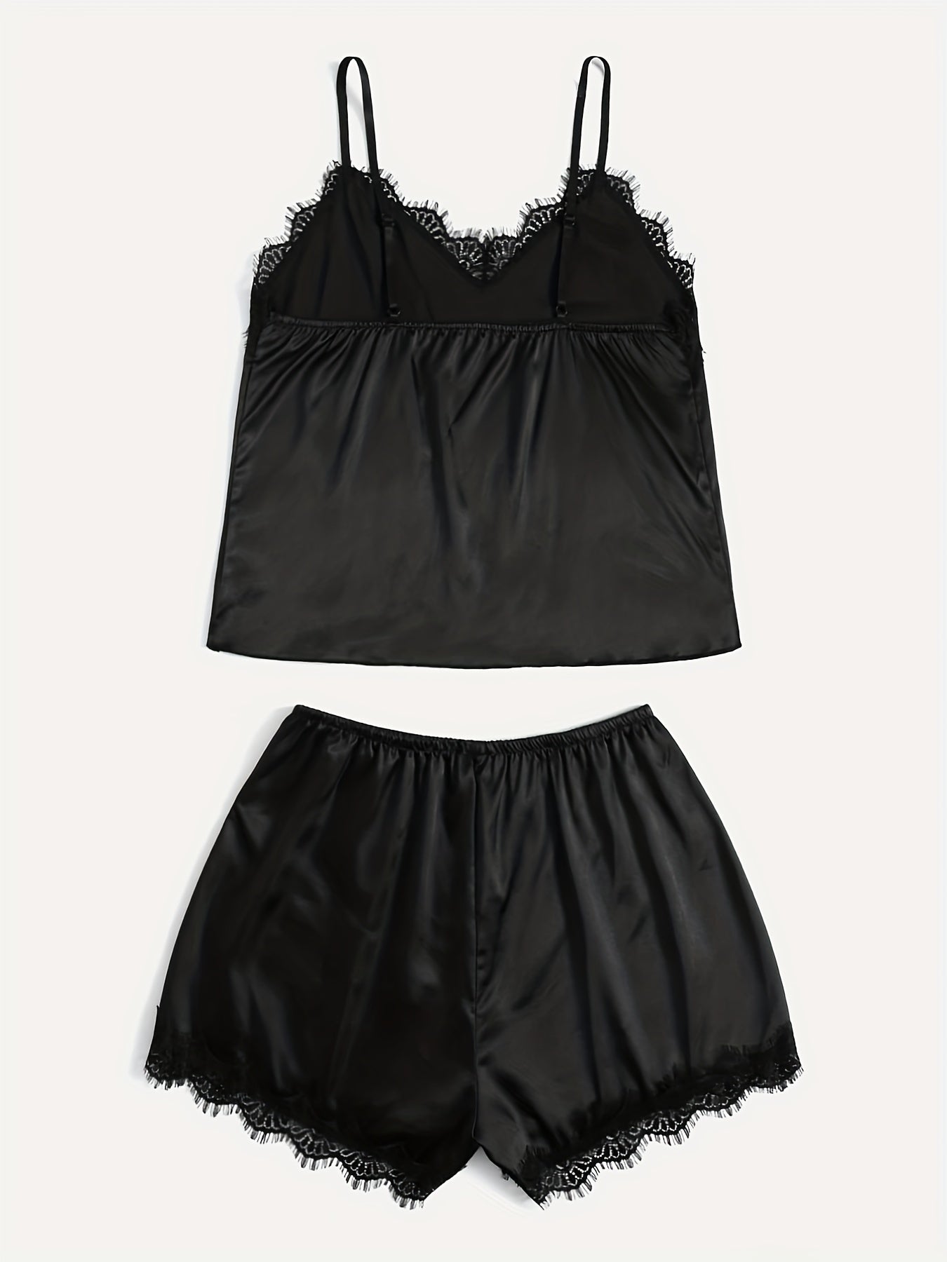 Lace Trim Pajama Set V Neck Cami Top & Shorts