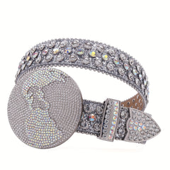 Sparkle Earth Round Buckle Rhinestone Belt Crystal Studded Belt