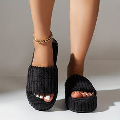 Women's Fuzzy House Slippers Open Toe Platform Casual Slides