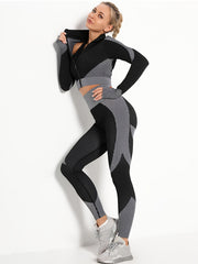 Textured Long Sleeve Top & Leggings Fitness Set
