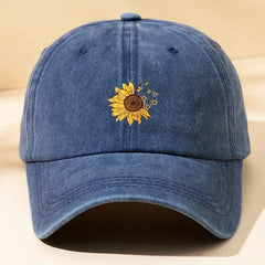 Sunflower Print Washed Baseball Cap Vintage Distressed Dad Hats