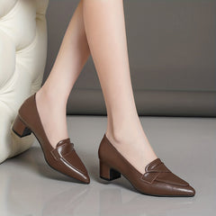 Retro Chunky Heel Slip On Shoes Pointed Toe Pumps
