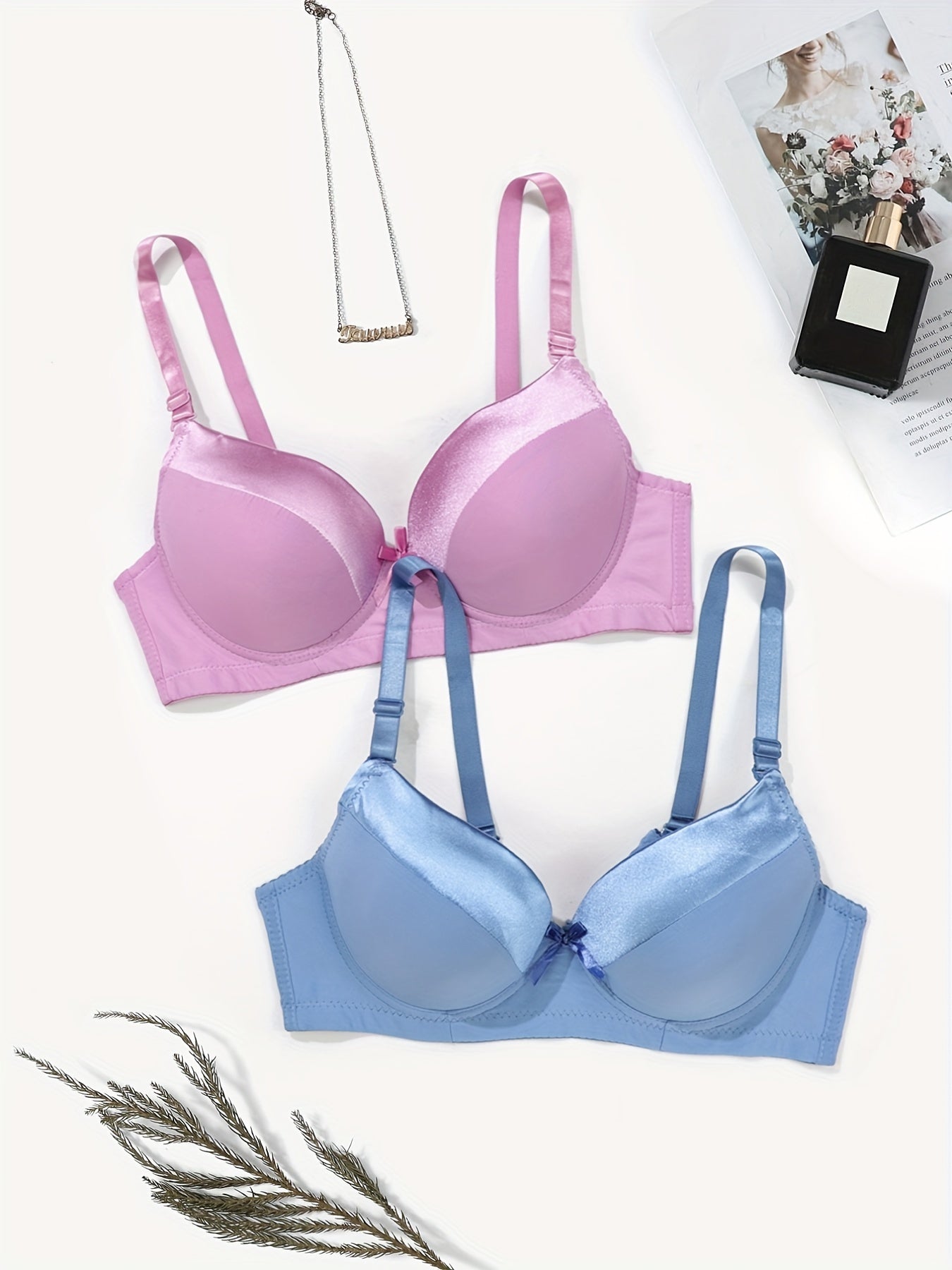 2pcs Solid Push Up Bra Soft & Comfortable Anti sagging Everyday Bra