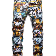 Graffiti Print Slim Fit Jeans Men Casual Street Style Denim Pants