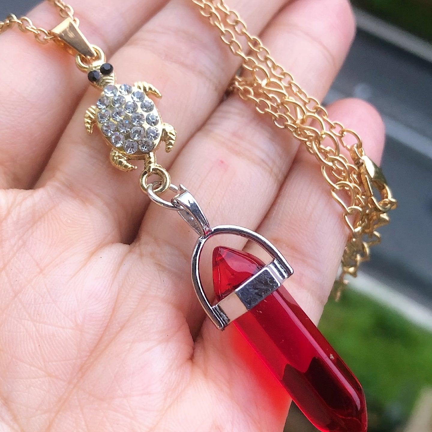 Healing Crystal Stone Turtle Pendant Necklace - Birthday Gift