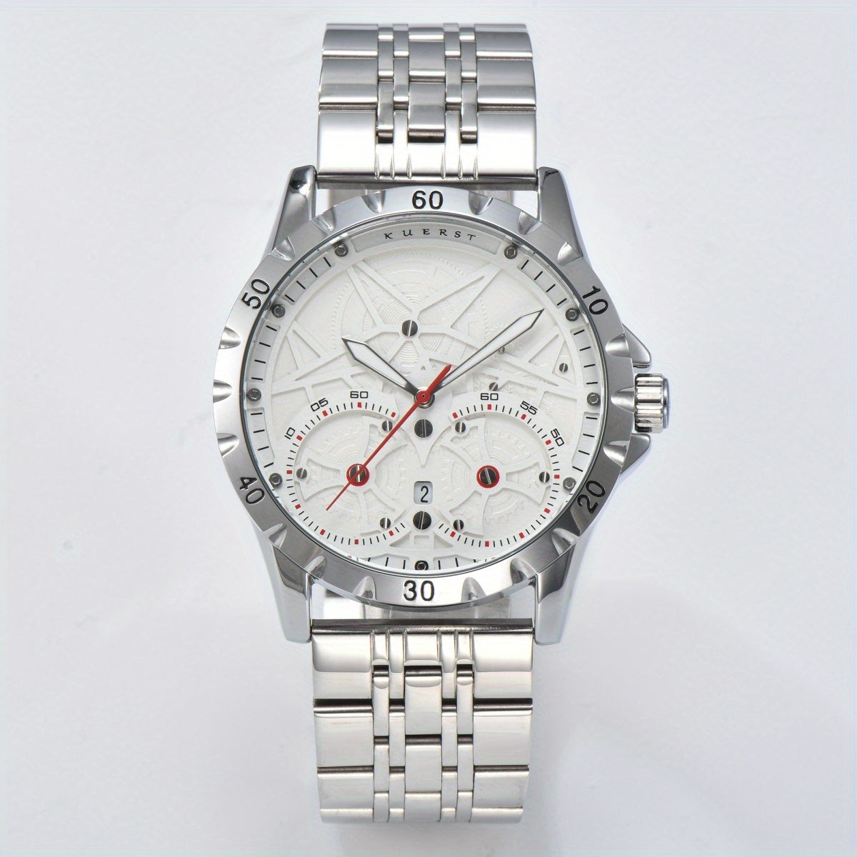 KUERST Men's Steel Strap Automatic Mechanical Watch Waterproof 3D Dial Calendar