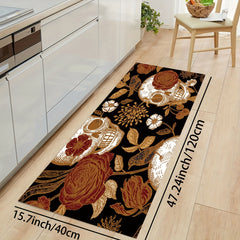 Vintage Skull Flower Print Machine Washable Area Rug - Indoor Use