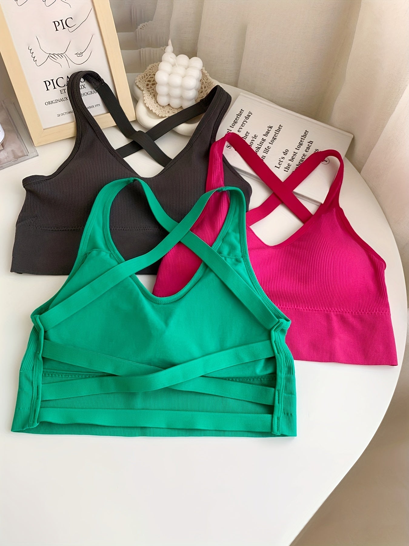 3pcs Girl's Ribbed Camisole Underwear with Chest Pad No Steel Ring Bralette