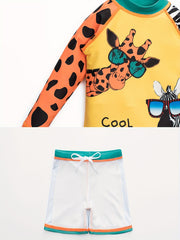Boy's Cartoon Zoo Swimsuit Set with Swimming Cap