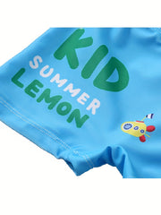 Pop Sharp Cartoon Graphic Kid's Swimwear Shorts With Hat Boy's Swimming Trunks