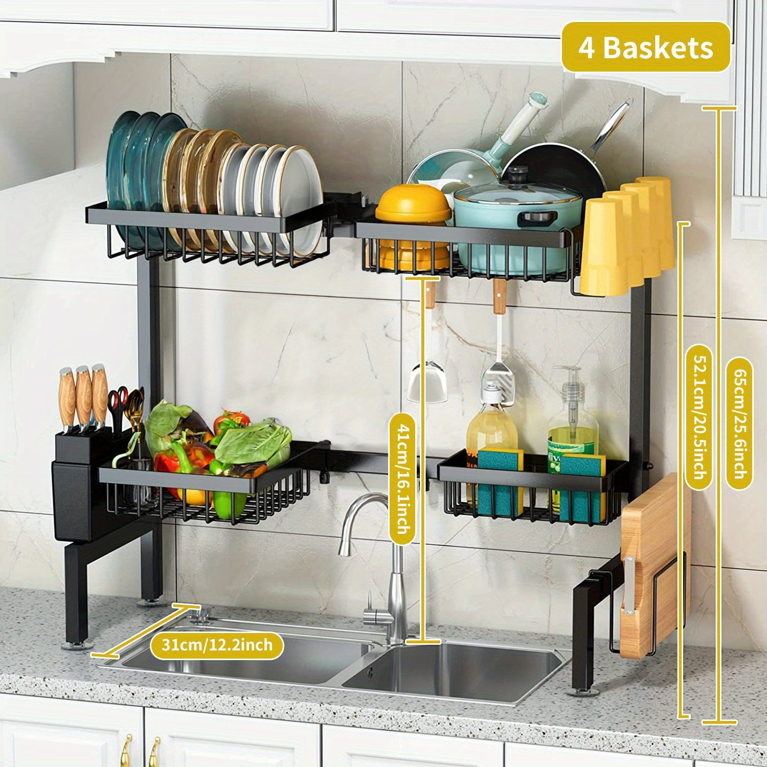 Adjustable Over Sink Dish Drying Rack Kitchen Drainer