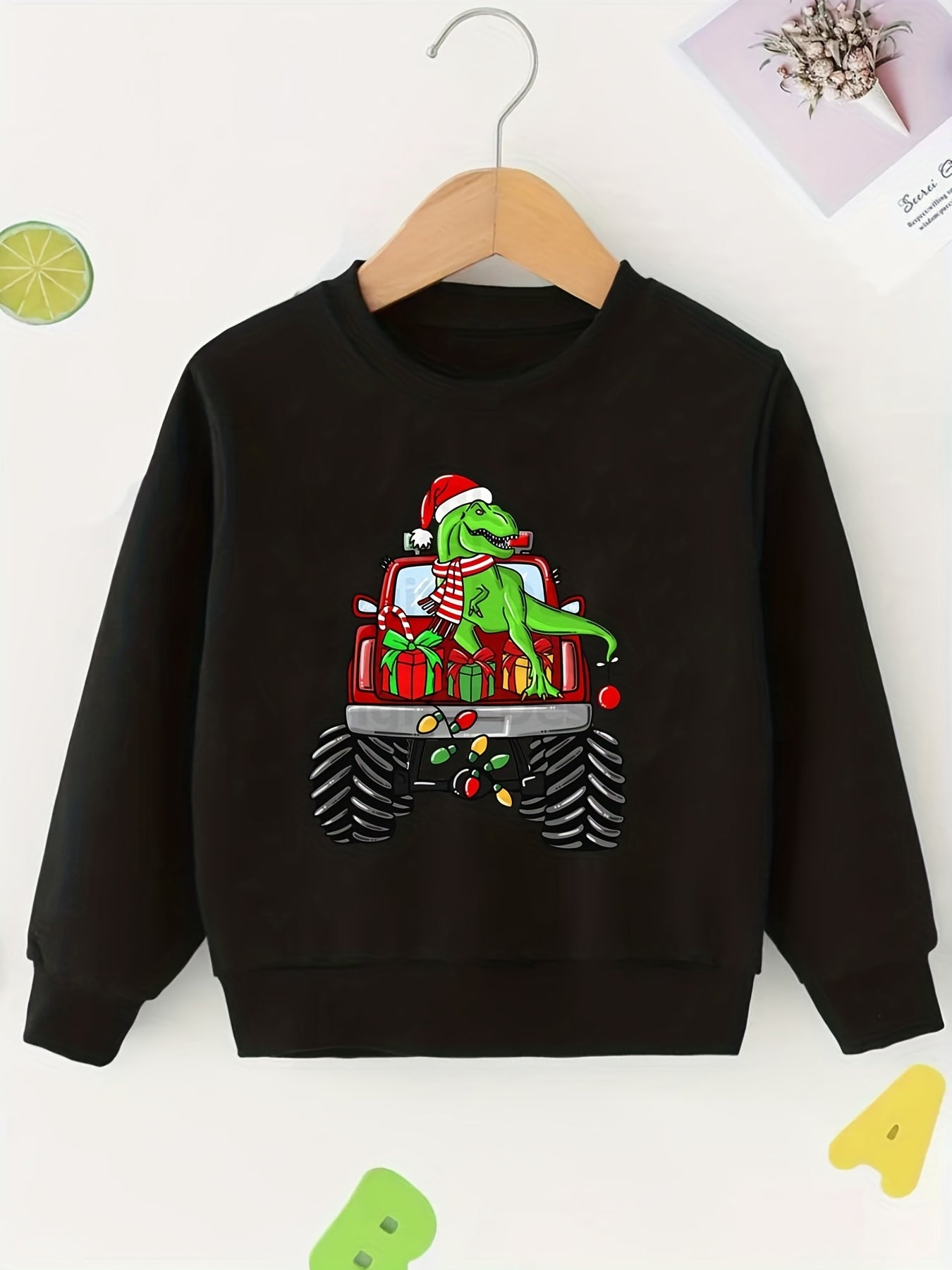 Christmas Dinosaur Pattern Sweatshirt for Kids