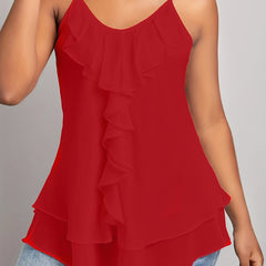Solid Crew Neck Spaghetti Top Sleeveless Cami