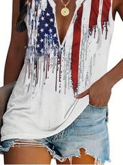 Print V Neck Tank Top Sexy Summer Sleeveless Top Women's Clothing