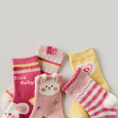 5 Pairs Girls Bunny Flower Striped Socks for Easter