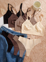 Seamless Solid Bra & Panties Set Women's Lingerie