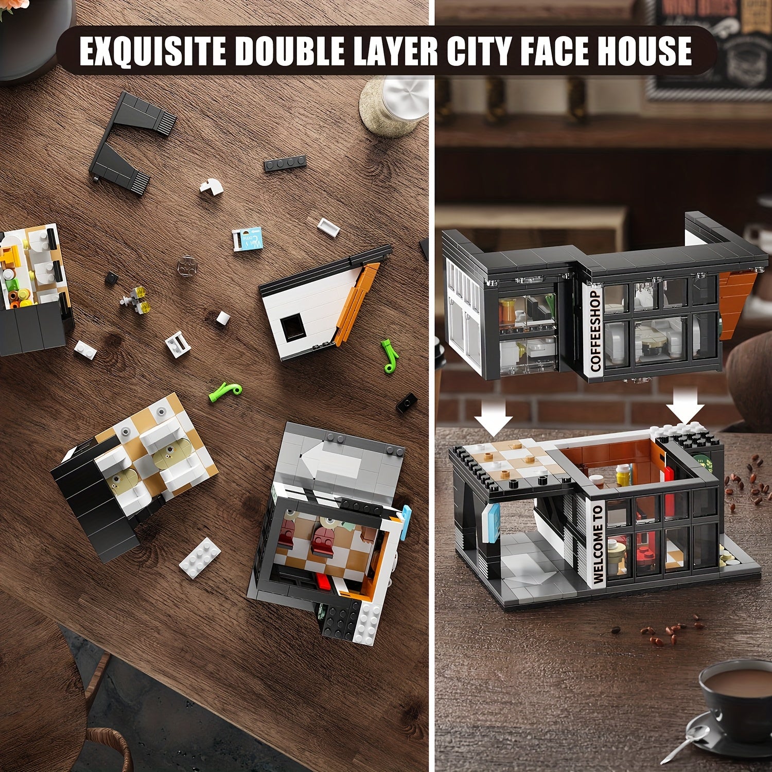 Coffee Shop Model Building Blocks Set with Lights 3D Puzzle City Street Scene
