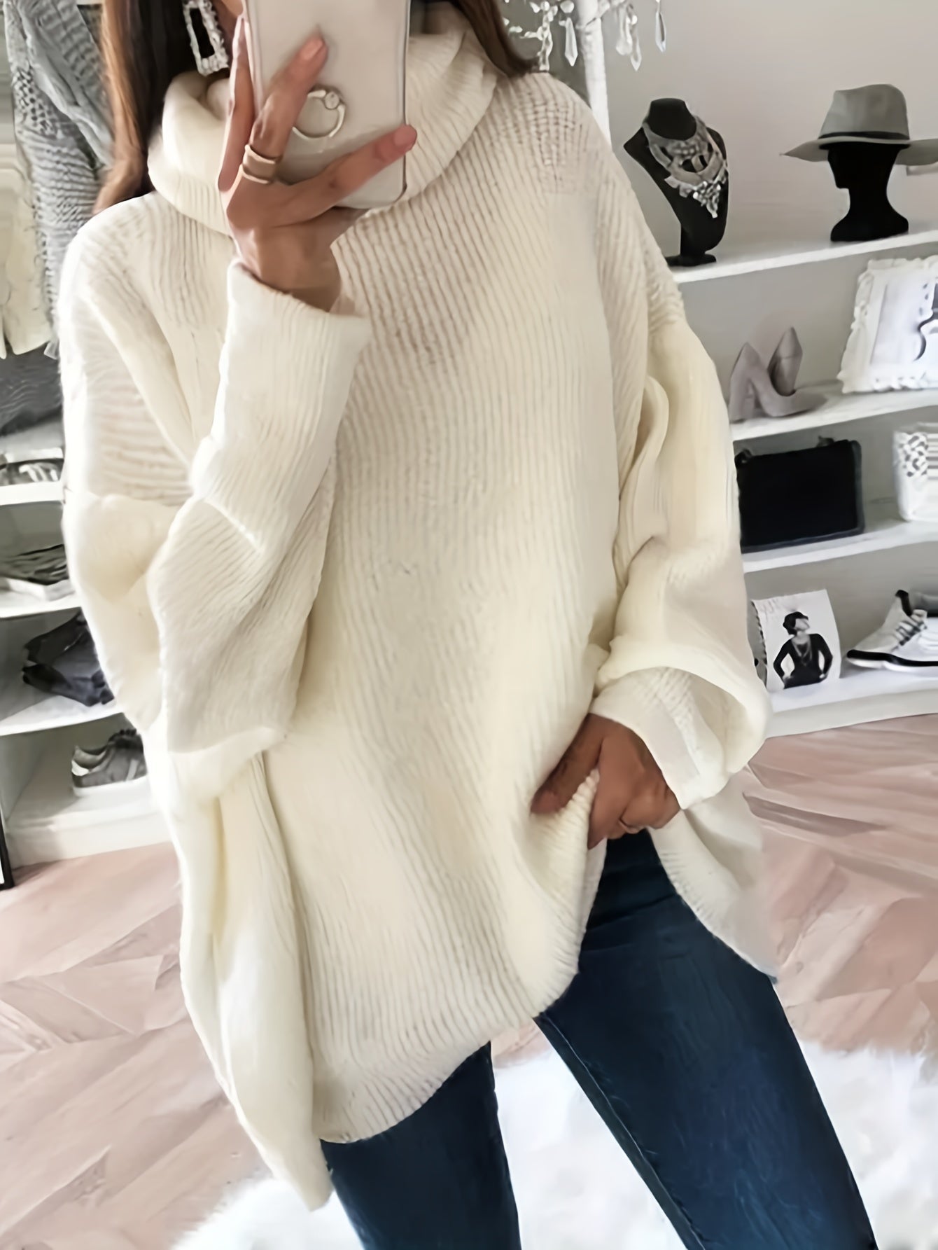 Solid Eyelash Long Sleeve Turtle Neck Jumper