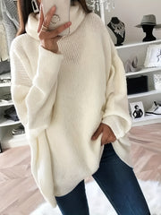 Solid Eyelash Long Sleeve Turtle Neck Jumper