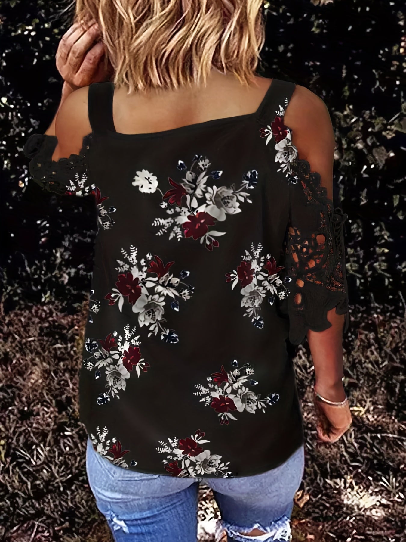 Women's Plus Floral Lace V Neck Sleeve Blouse