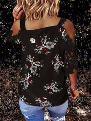 Women's Plus Floral Lace V Neck Sleeve Blouse