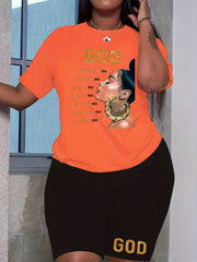 Cartoon Print Short Sleeve Top & Shorts Set