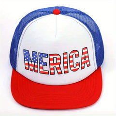 American Flag Print Mesh Trucker Hat Patriotic Sun Hat