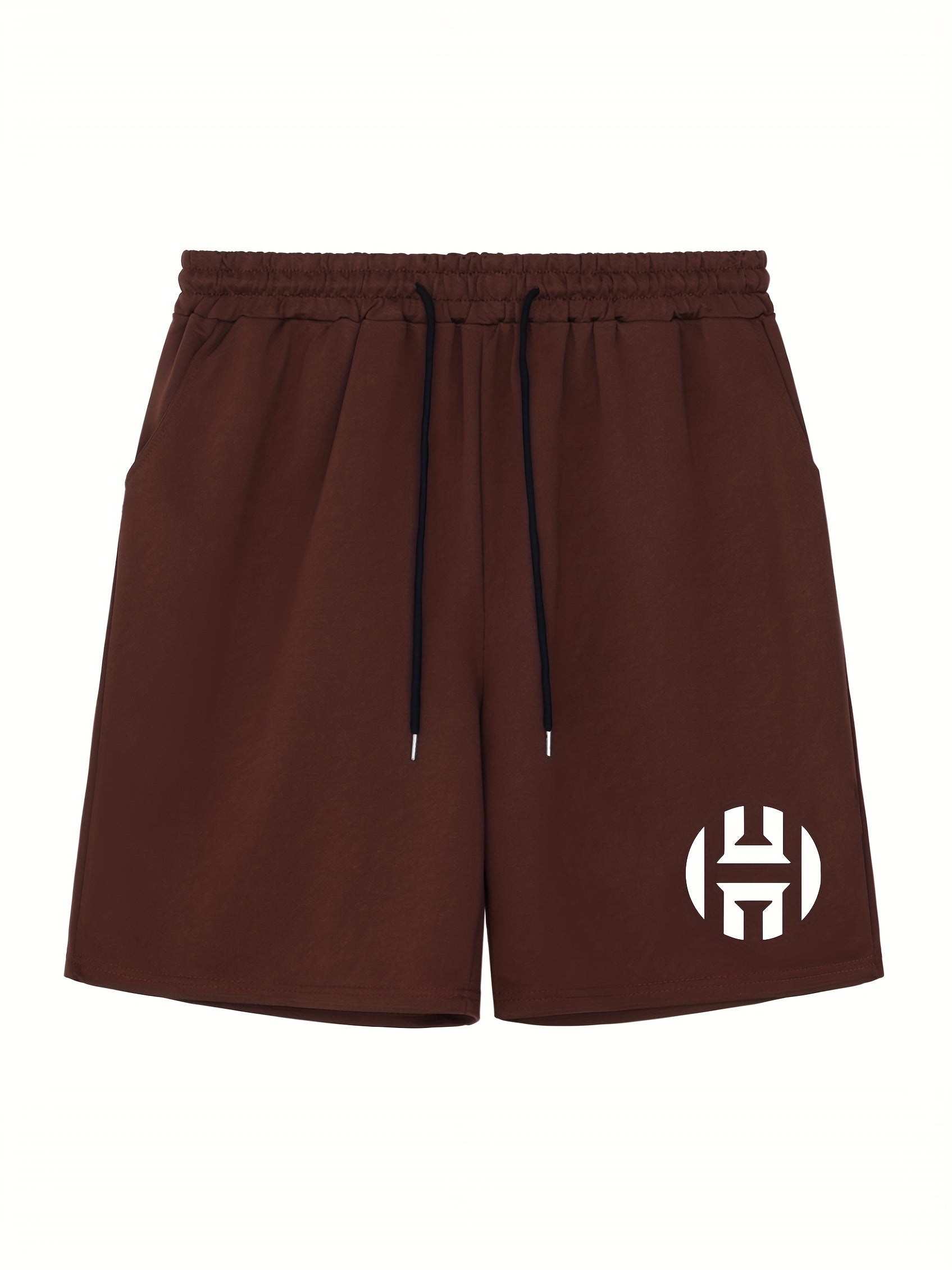 Men's H Print Workout Shorts Active Stretchable Sports Drawstring Shorts