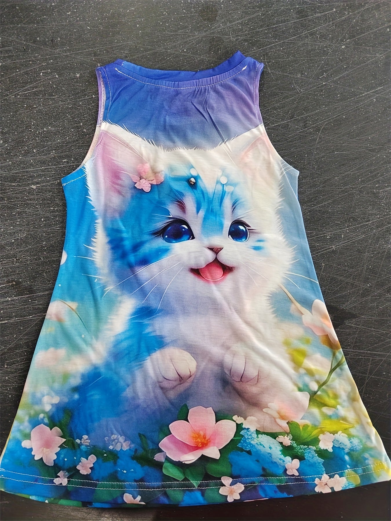 Floral Kitten Dress for Girls Sleeveless Princess Dress