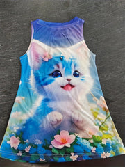 Floral Kitten Dress for Girls Sleeveless Princess Dress