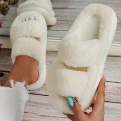 Platform Slippers Casual Double Strap Plush Slippers Comfortable