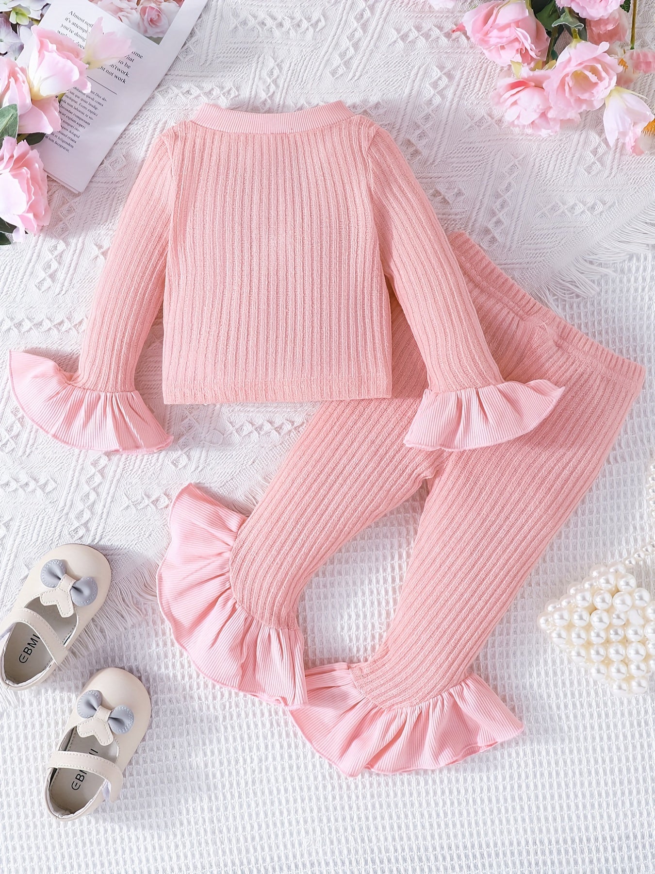 Baby Girls Flared Cuff Cardigan Top Flared Pants Set