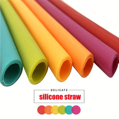 6pcs Rainbow Silicone Straws Large Straight Fine Reusable Straws