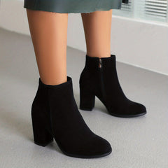 Women's Chunky Heeled Side Zipper Ankle Boots