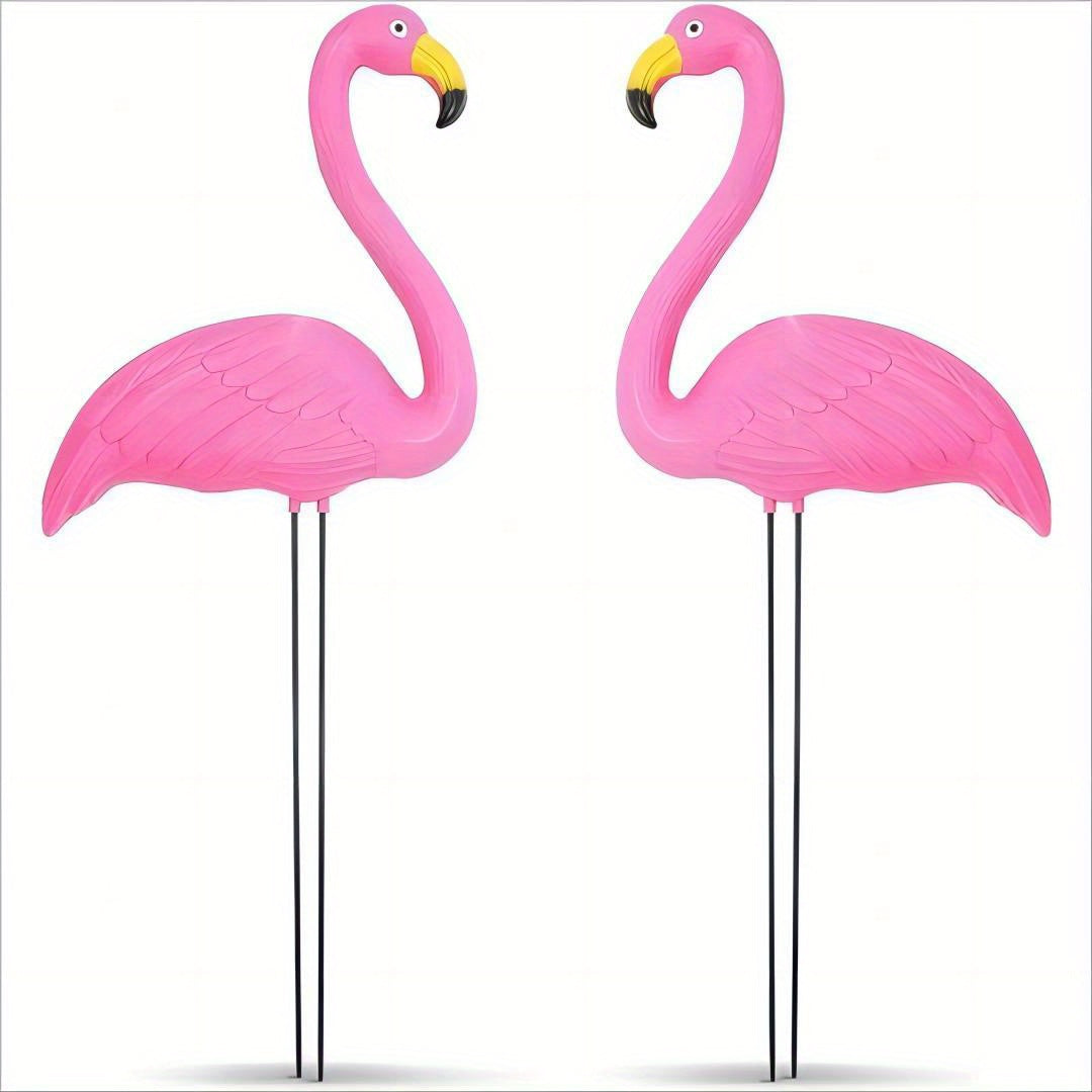 2pcs Bright Pink Flamingo Yard Ornament Garden Statue Party Decor