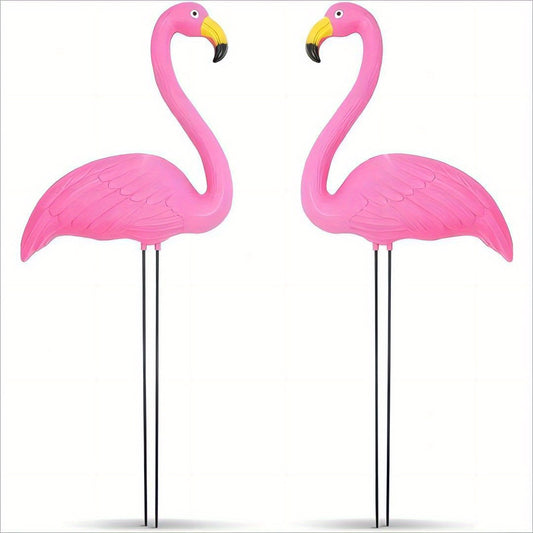 2pcs Bright Pink Flamingo Yard Ornament Garden Statue Party Decor