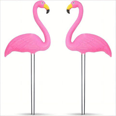 2pcs Bright Pink Flamingo Yard Ornament Garden Statue Party Decor