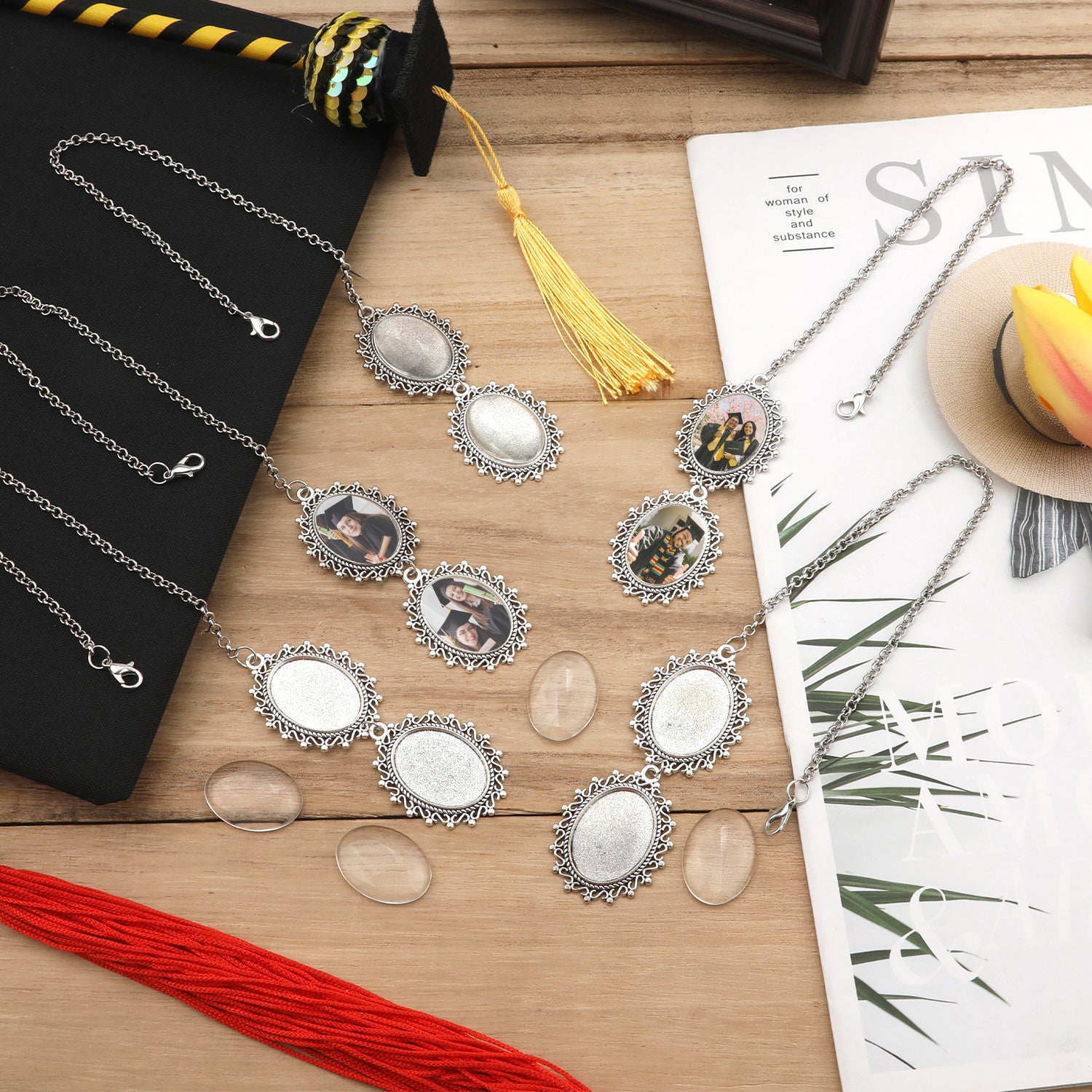 5pcs Photo Frame Tassels Graduation Cap & Tassel Charm for DIY Wedding Bouquets