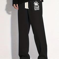 Leaf Pattern Loose Fit Mopping Pants Men's Casual Joggers