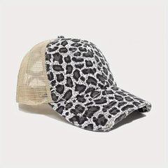 Leopard Print Mesh Baseball Cap Breathable Visor Cap Adjustable Trucker Hat