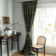 Velvet Green American Printed Blackout Curtains
